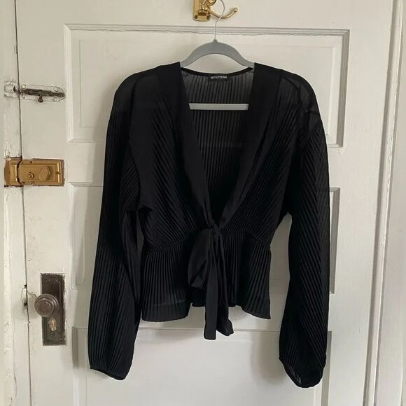PrettyLittleThing Tops - PrettyLittleThing Black Sheer Ruffle Top Size Medium Feminine Going Out Blouse